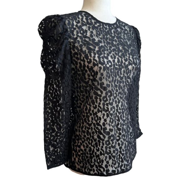 NEW Current/Elliott The Rin Top Black Leopard Lace Sheer LS Womens Sz 1 NWT $248 - Picture 7 of 15